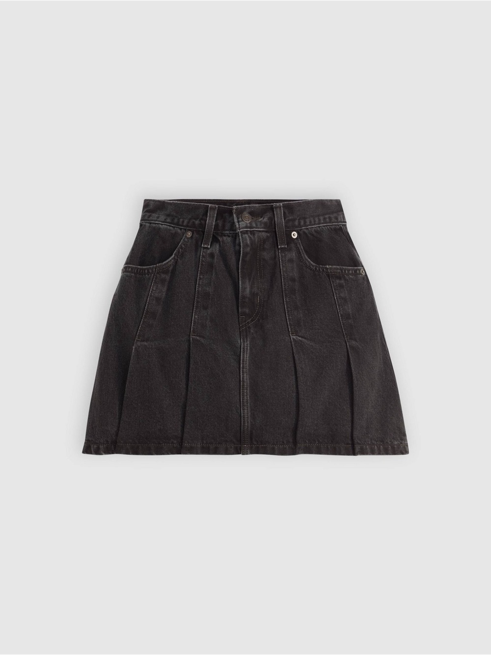 Levi’s Pleated Mini Skirt, “Open Mind” Black Denim, Sz 27 (29” Waist) NWT